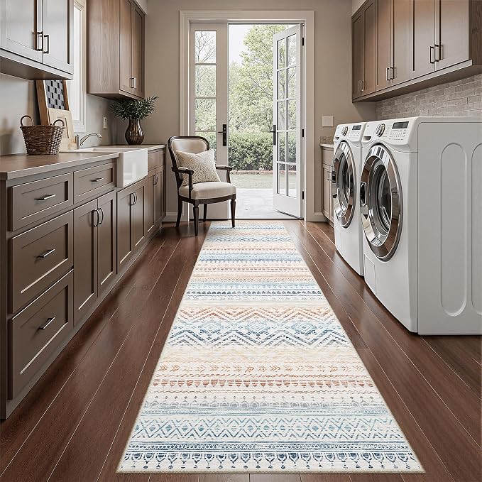 Miukiki Hallway 2x8 Runner Rug Washable Non Slip Kitchen Rug Multi | Soft Low Pile Long Floor Runner for Entryway Bedroom Laundry Room, Indoor Foldable Carpet with Rubber Backing 2'x8'