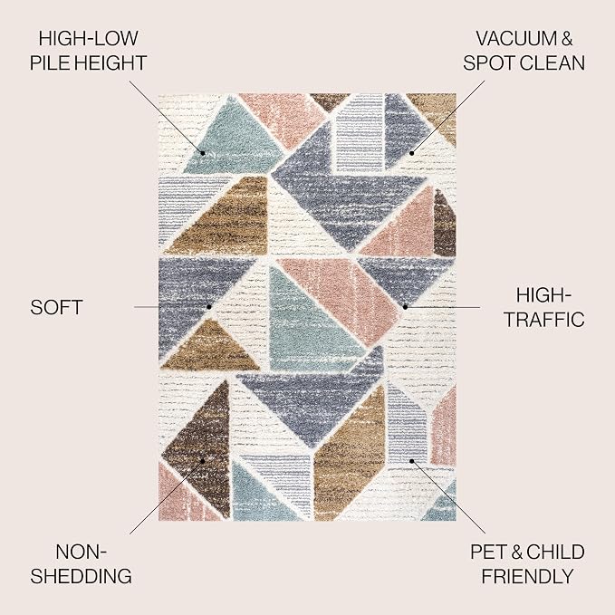 JONATHAN Y Colorblock Carved High-Low Multi Indoor Area Rug 3X5 ft, Aileen Geometric Scandi for Living Room, Bedroom, Kitchen, Easy-Cleaning, High Traffic, Pet-Friendly, Non-Shedding SNT107A-3