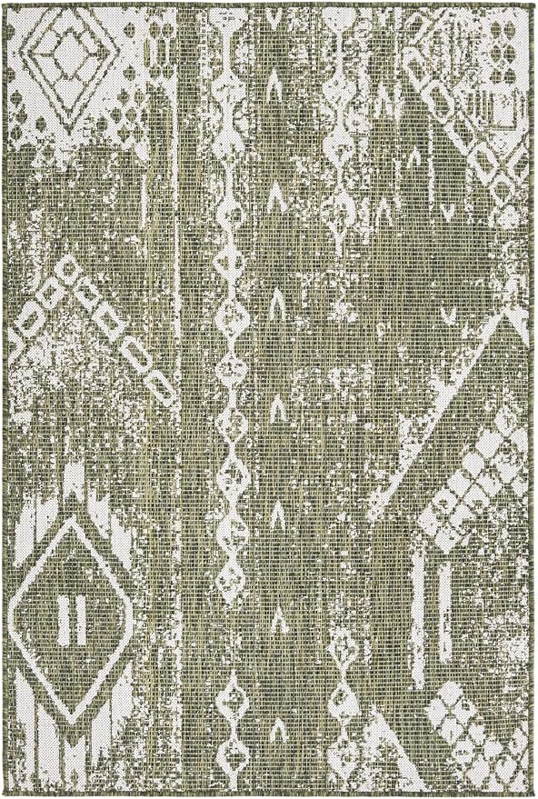 Unique Loom Outdoor Bohemian Collection Area Rug - Anthro (4' 1" x 6' 1" Rectangle, Green/ Ivory)