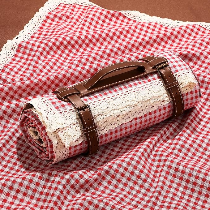 VitalCozy Waterproof Picnic Blankets 59 x 78in Outdoor Blanket Foldable 2 in 1 Double Layer Sandproof Beach Mat with Carry Strap for Camping Lawn Park Beach Grass(Red White)