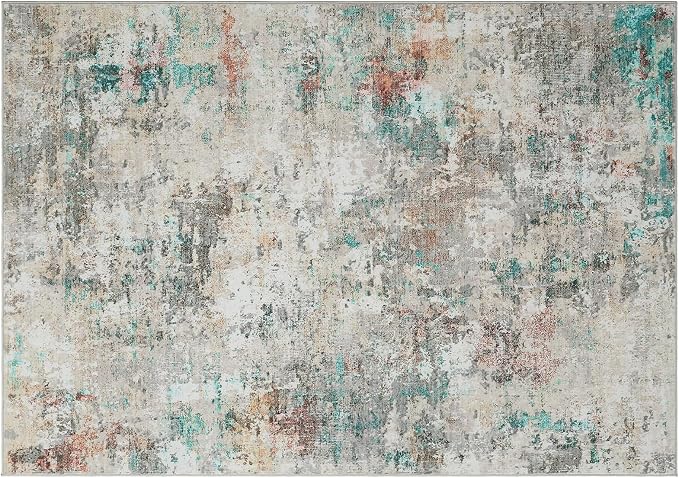 ROYHOME Modern Abstract Area Rug 5x7 Non Slip, Colorful | Non Shedding Rug Low Pile Stain Resistant for Bedroom Living Room