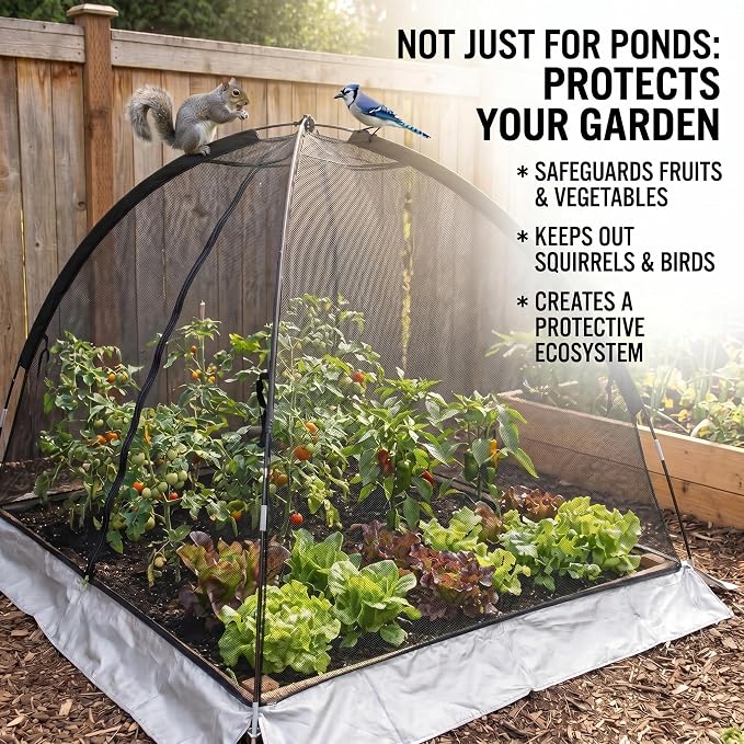 PGL Pond Cover Net Garden Dome Netting - Outdoor Protecting Tent for Fish Koi 10×8FT Zippers and Wind Ropes Protect Ponds, Gardens and Vegetable Gardens