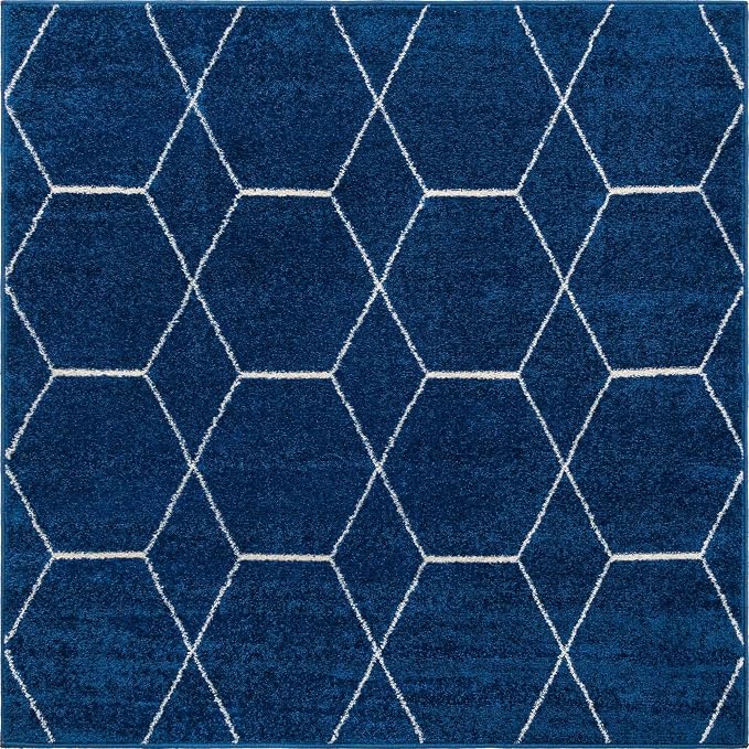 Unique Loom Trellis Frieze Collection Area Rug - Geometric (5' Square, Navy Blue/ Ivory)