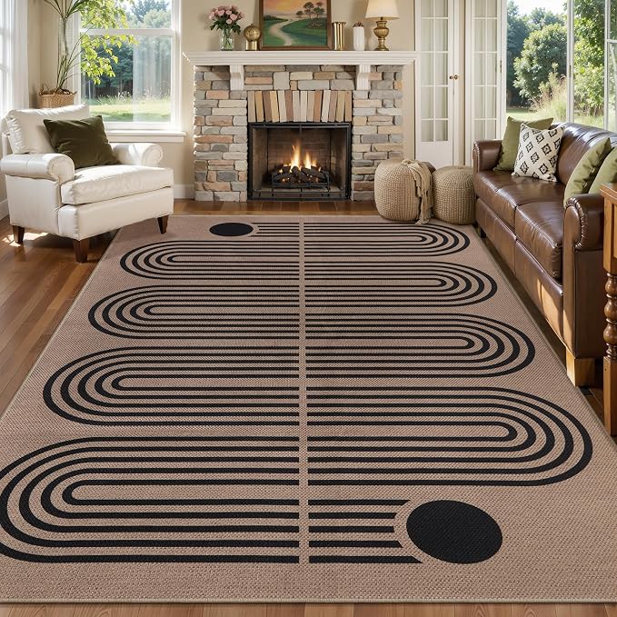 Tangsoo Easy Jute 5x7 Washable Area Rug for Dining Room Table,Non-Slip Brown Outdoor RugThin Indoor Mat,Modern Farmhouse Large Carpet for Living Room Bedroom Patio Home Decor