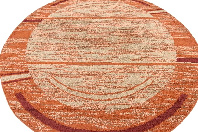 Unique Loom Autumn Collection Modern Contemporary Casual Abstract Area Rug (Beige/ Terracotta Rustic, 8 ft 0 x 8 ft 0 Round)