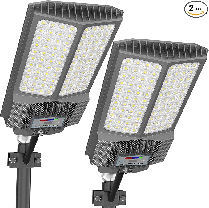 Solar Street Lights Outdoor,Solar Parking Lot Lights Commercial Street Light Dusk to Dawn,7000K LED Security Flood Light with Pole Motion Sensor and Remote Control for Street,Court,Yard