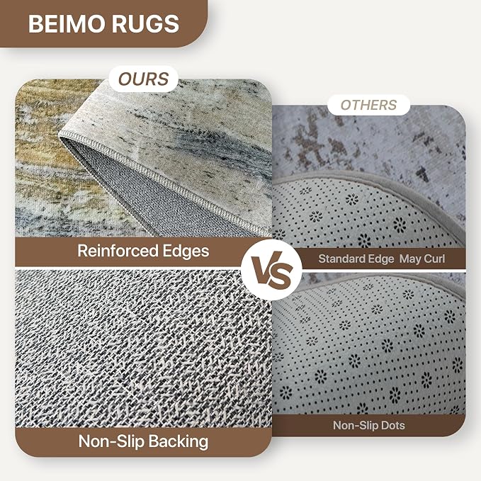 BEIMO 2x7 Non Slip Runner Rugs for Hallway, Wave Abstract Golden Beige | Soft Machine Washable Modern Runners,Streaks Pattern Indoor Marble Carpet for Kitchen Laundry Room Bedroom Bathroom