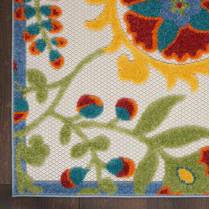 Nourison Home Aloha Ivory Multicolor 7' x 10' Area Rug - Easy Clean, Non Shedding, Bed Room, Living Room, Dining Room, Kitchen (7' x 10')