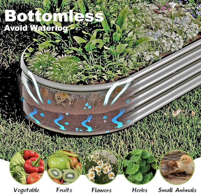 4x2x1ft-2pcs-Oval Raised Garden Bed Kit, Galvanized Planter Garden Boxes Outdoor, Metal Raised Garden Beds for Vegetables,Fruits, Flower,Silver
