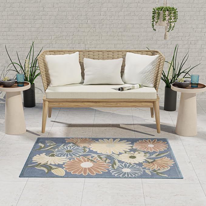 Nourison Home Aloha Blue Sage 2'8" x 4' Area Rug - Easy Clean, Non Shedding, Bed Room, Living Room, Dining Room, Kitchen (3' x 4')