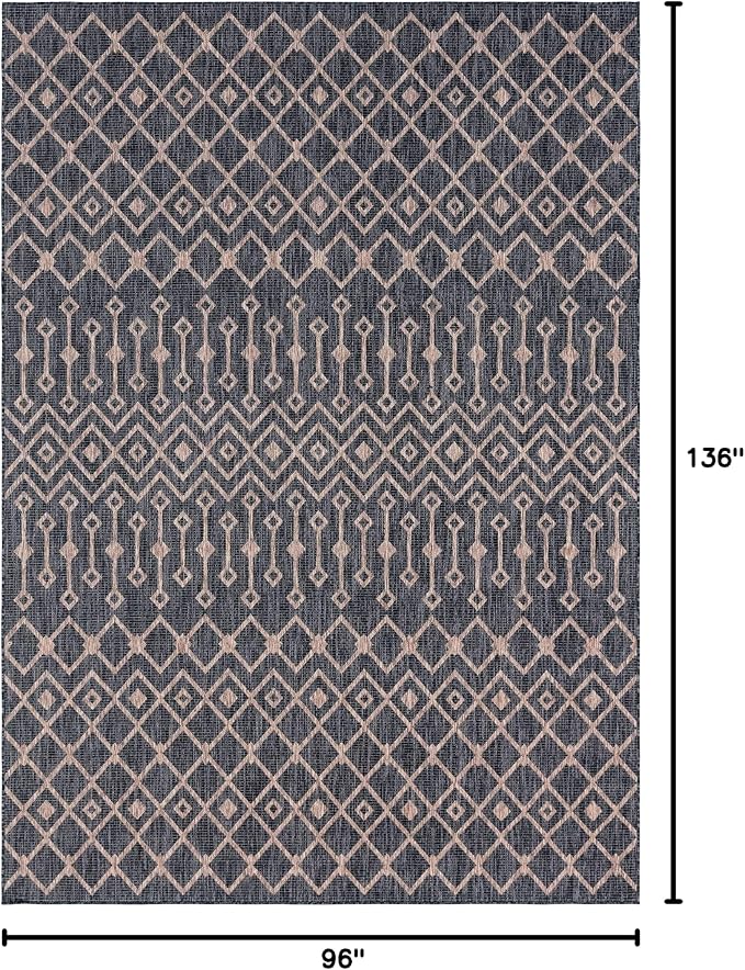 Unique Loom Outdoor Trellis Collection Area Rug - Tribal Trellis (8' x 11' 4" Rectangle, Charcoal Gray/ Natural)