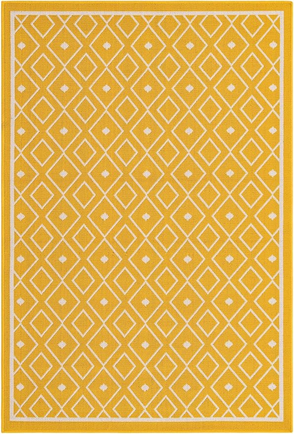 Unique Loom Outdoor Trellis Collection Area Rug - Kafes (4' 1" x 6' 1" Rectangle, Yellow/ Ivory)
