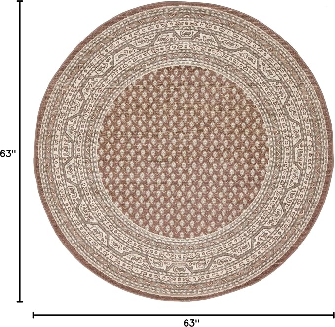 Unique Loom Williamsburg Collection Traditional Border with Dotted Center Area Rug, Round 5' 1" x 5' 1", Brown/Beige