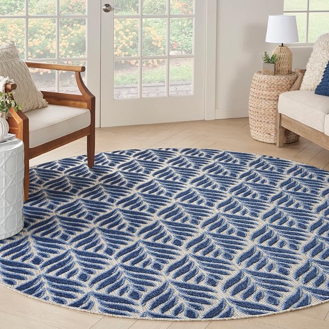 Nourison Home Aloha Blue 7'10" x Round Area Rug - Easy Clean, Non Shedding, Bed Room, Living Room, Dining Room, Kitchen (8' x Round)
