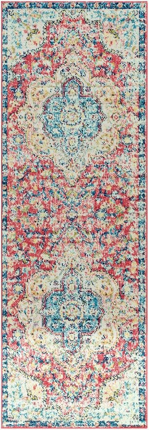 Livabliss Area Rugs - 3x7 Romaine Vintage Boho Rose Navy Sky Blue Runner Area Rug for Living Room Bedroom - Floral Medallion Stain Resistant Carpet for Kitchen, Nursery, Office (2'7" x 7'6", Runner)