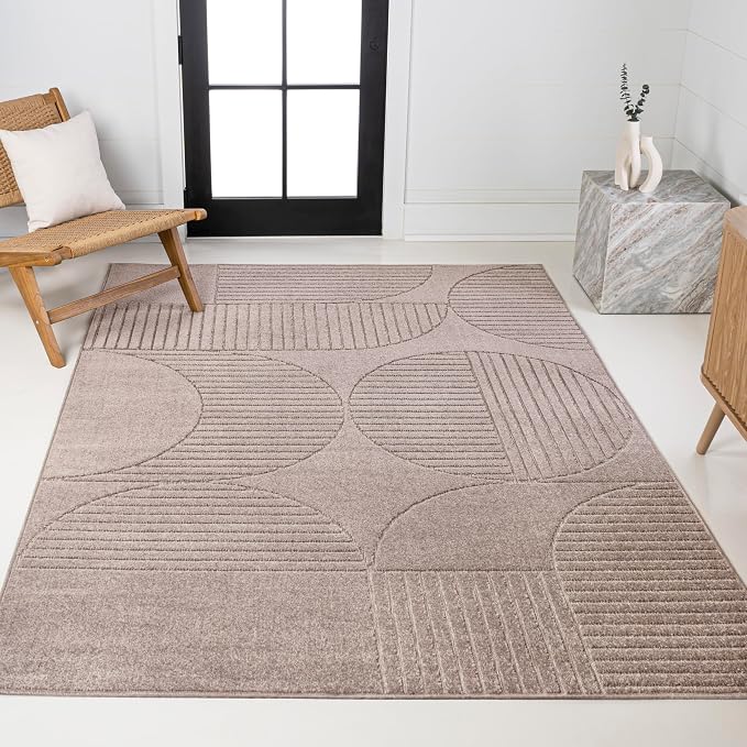JONATHAN Y Nordby High-Low Arch Striped Indoor/Outdoor Area Rug, 8x10, Taupe/Beige, for Patio, Backyard, Living Room, Bedroom, Office, Hose-Washable (SCN104D-8)