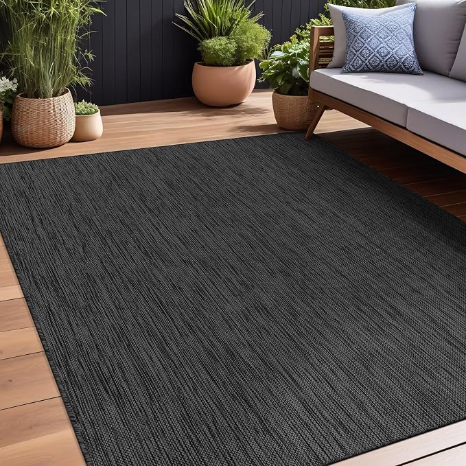 Beverly Rug Indoor Outdoor Rug 9x12, Washable Outside Carpet for Patio, Deck, Porch, Solid Modern Area Rug, Water Resistant, Dark Gray