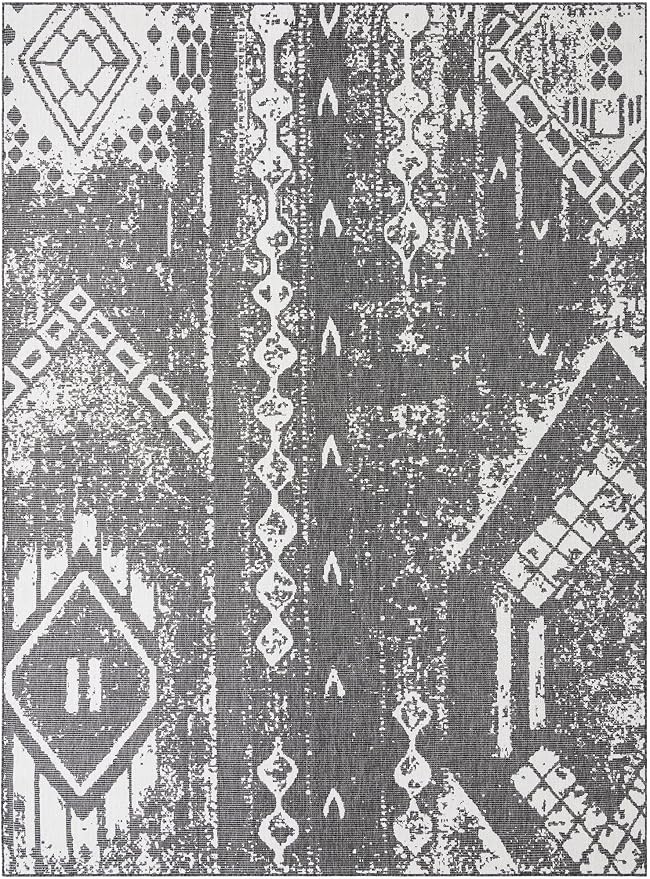 Unique Loom Outdoor Bohemian Collection Area Rug - Anthro (9' 10" x 13' 1" Rectangle, Charcoal Gray/ Ivory)