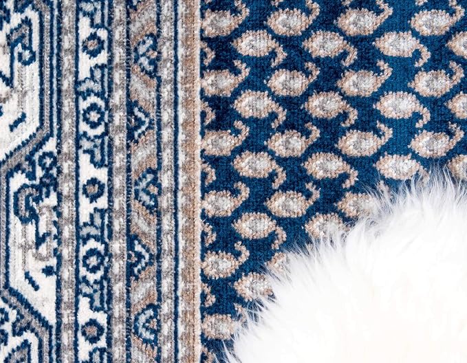 Unique Loom Williamsburg Collection Traditional Border with Dotted Center Area Rug, Rectangular 7' 1" x 10' 0", Navy Blue/Gray