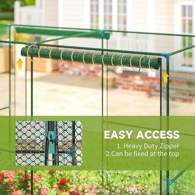 Outsunny 8' x 4' x 6' Crop Cage, Plant Protection Tent with Zippered Doors for Vegetable Garden, Backyard, Green