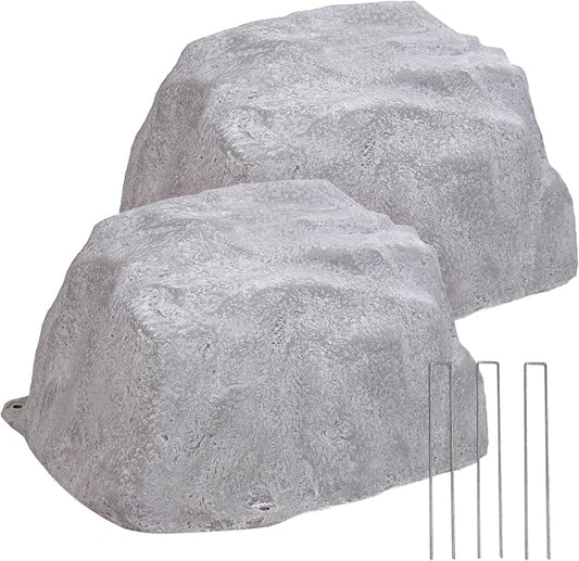 Sunnydaze 14” H Medium Faux Landscape Rock Cover - Lightweight Polyresin Fake Rock Well Pump Cover for Outside – Realistic Natural Texture – Gray – Set of 2