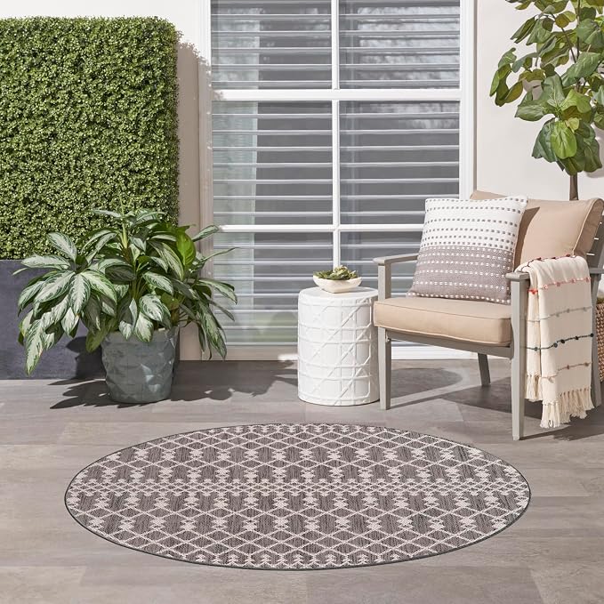 Nourison Home Positano Charcoal 5' x Round Area Rug - Easy Clean, Non Shedding, Bed Room, Living Room, Dining Room, Kitchen (5' x Round)