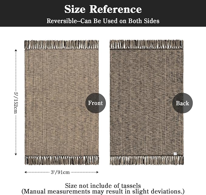 3' x 5' Indoor Entryway Rug, Boho Farmhouse Washable Kitchen Rug | Hand-Woven Soft Bedside Rug Modern Reversible Front Door Mat, Natural/Black Braided Bathroom Rugs for Bedroom Indoor Decor