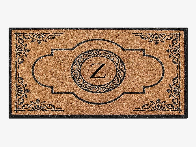 A1HC Natural Coir Monogrammed Doormat for Outside Entrance, Heavy Duty, Low Profile, Anti-Shed Treated Front Door Mat, Easy to Clean, Long Lasting Entryway Doormats - 30"x48"