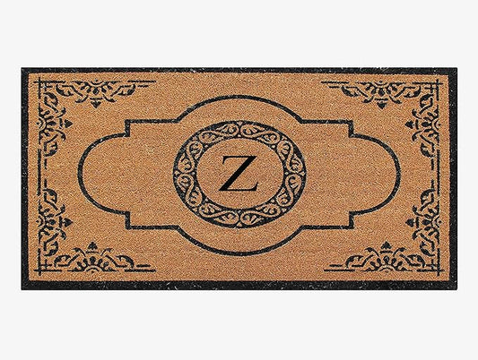 A1HC Natural Coir Monogrammed Doormat for Outside Entrance, Heavy Duty, Low Profile, Anti-Shed Treated Front Door Mat, Easy to Clean, Long Lasting Entryway Doormats - 30"x48"