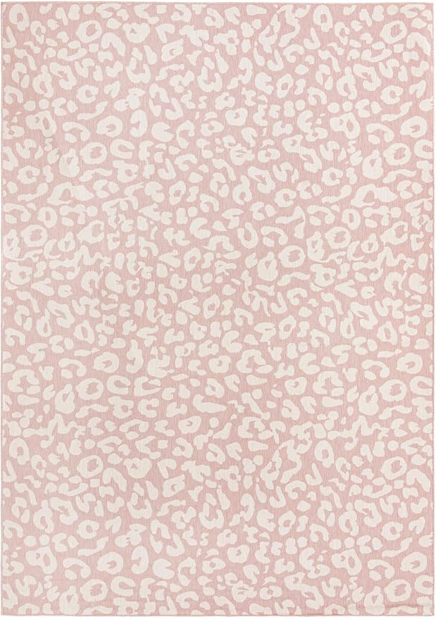 Unique Loom Outdoor Safari Collection Area Rug - Leopard (10' x 14' 1" Rectangle, Pink Ivory/ Ivory)