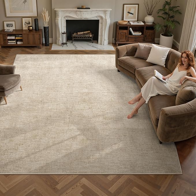 Valenrug 8x10 Area Rugs for Living Room, High-Low Pile Washable Rug, Beige | Soft Fluffy Textured Design Non Slip & Lighweight, Folable, Stain Resistant Floor Carpet Rug for Bedroom, Dining Room, Office