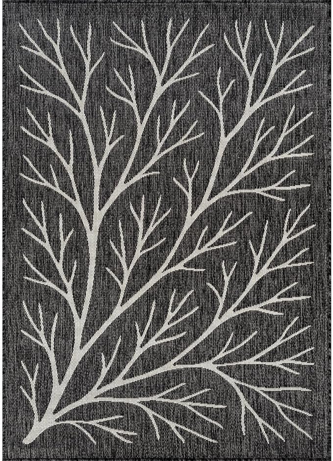 Washable Indoor Outdoor Rug 8x10 Modern Area Rugs Branch Pattern Non Shedding Waterproof Easy Clean Patio Deck Porch Living Room Bedroom Garden RV (8 X 10 Dark Gray)