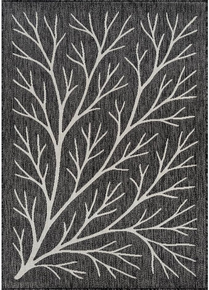 Washable Indoor Outdoor Rug 10x14 Modern Area Rugs Branch Pattern Non Shedding Waterproof Easy Clean Patio Deck Porch Living Room Bedroom Garden RV (10 X 14 Dark Gray)