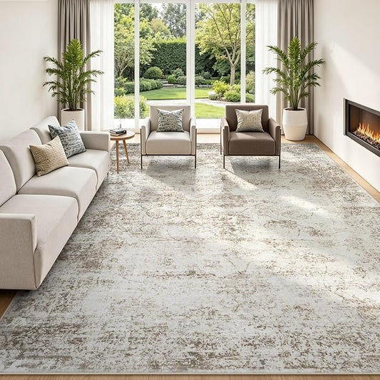 9x12 Washable Area Rug Modern Abstract for Living Room Bedroom Beige | Soft Indoor Carpet,Anti-skid Backing,Water Repellent,Non-shedding, Suitable for bedroom dining farmhouse nursery home office
