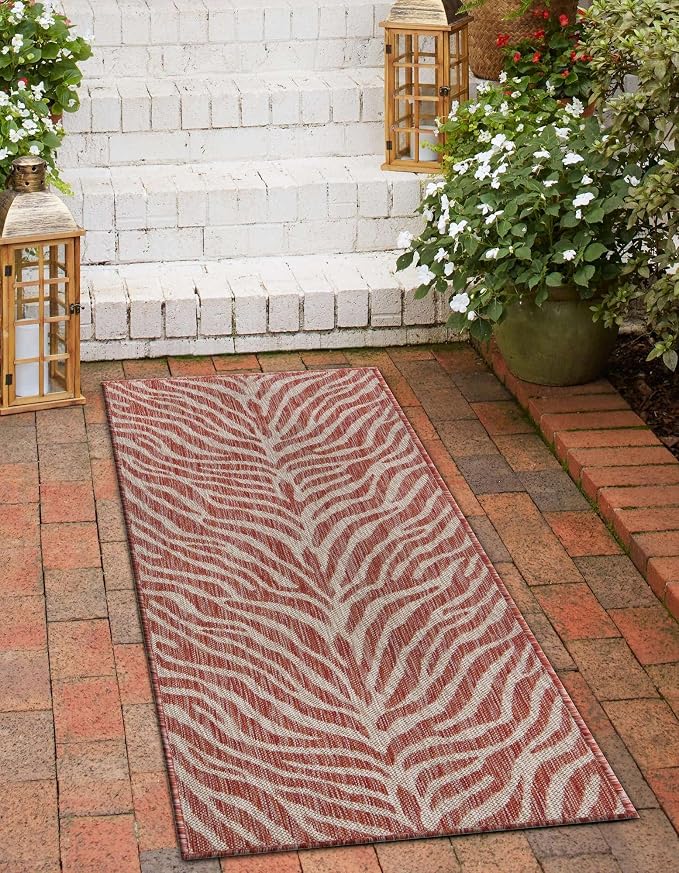 Unique Loom Outdoor Safari Collection Area Rug - Tsavo (2' 11" x 10' Runner, Rust Red/ Ivory)