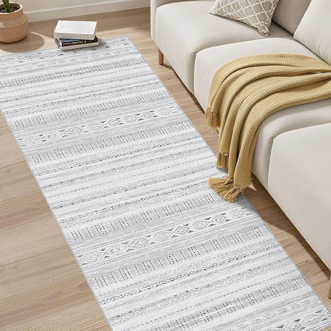cotiled Hallway 2.6x8 Runner Rugs Washable Boho Rug Dark Grey | Stain Resistan Indoor Carpet for Entryway Kitchen Laundry Room Bedroom