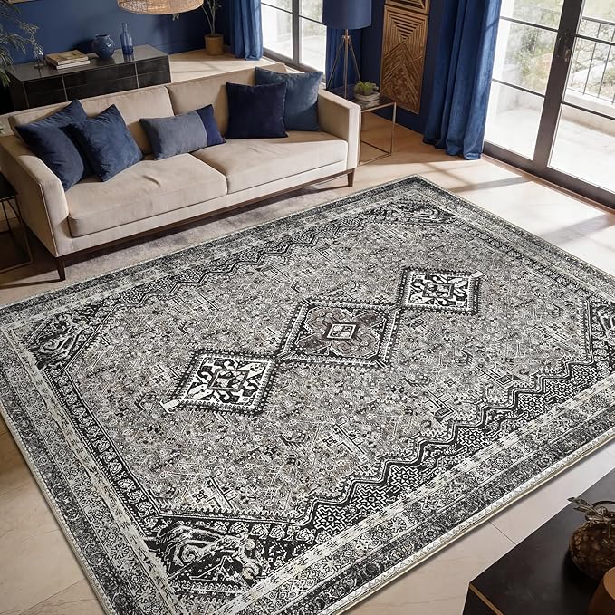 Keen Home Design 10x14 Rug - Machine Washable Area Rug with Non-Slip Backing, Ideal for Living Room, Dining Room, Bedroom - Vintage, Easy Clean, Durable, Low Pile Rug - (9'7" x 14')