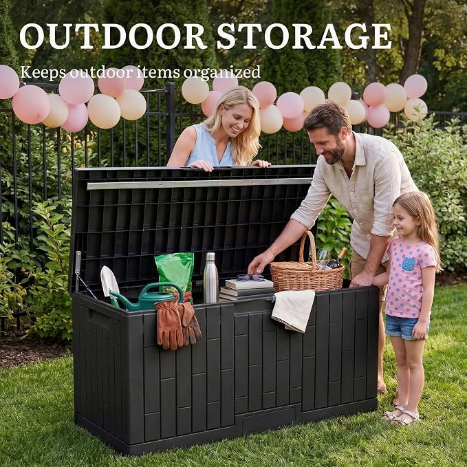 YITAHOME 120 Gallon Outdoor Storage Deck Box | Large Resin Patio Storage Box with Slide-Locking Lid, 53"L 2-Person Bench Seat for Outdoor Pillows, Garden Tools &