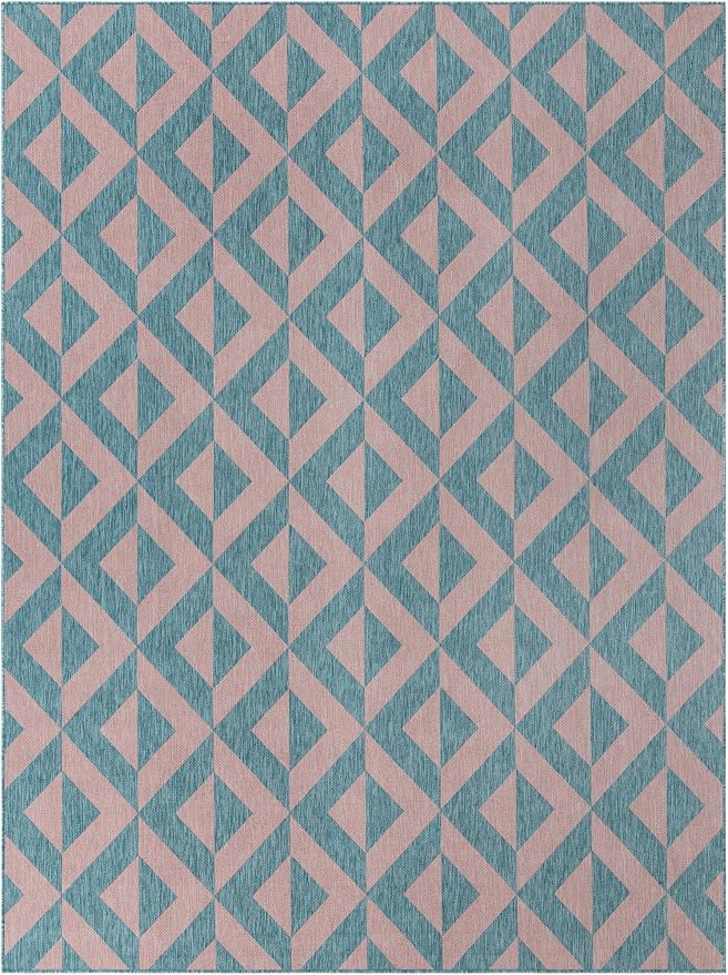 Unique Loom Jill Zarin Outdoor Collection Area Rug - Napa (9' x 12' Rectangle, Pink and Aqua/Light Blue)