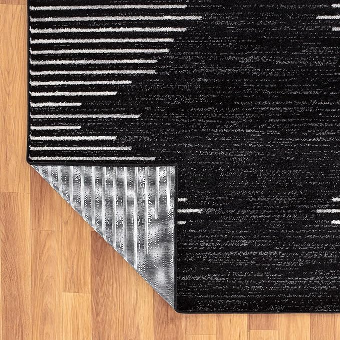 Rugshop Bohemian Stripe Stain Resistant Area Rug Black 3'3" x 5' | High Traffic, Rectangular, Size 3'3" x 5', Living Room, Bedroom, Dining Room, Home Office, Kitchen, Entryway, Hallway