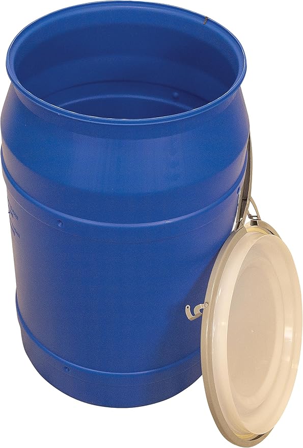 Eagle 55 Gallon Plastic Drum with Lid, Metal Lever-Lock, 36.4"x22.5", Open Head Lab Pack Drum Made of Durable, Lightweight HDPE, Withstands Weather and Chemicals, Made in USA, Blue, 1656MB