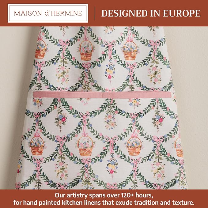 Maison d' Hermine Aprons for women with Pocket 100% Cotton (27.50"x31.50") | Adjustable Neck Strap & long ties Apron Men Chef Wedding Cooking Gardening Server Maid