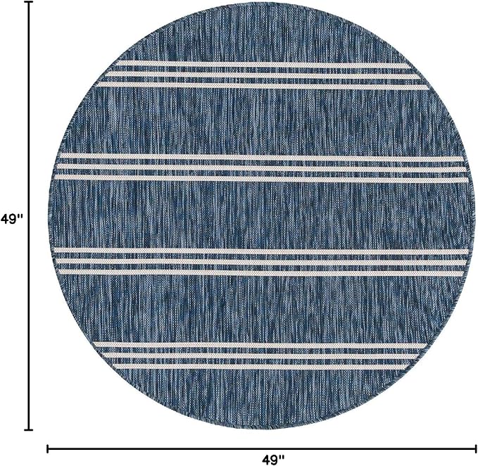 Unique Loom Outdoor Collection Area Rug - Anguilla (4' 1" Round, Blue/ Ivory)