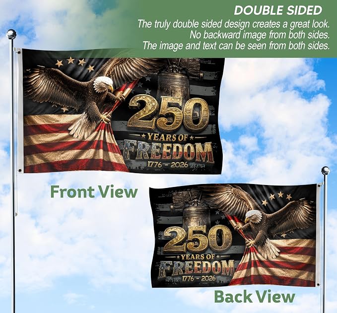 250 Anniversary Usa Flag With Brass Grommets, 250 Years Of Freedom Flag 3x5 Ft, 250th Anniversary Banner, 4th Of July Decorations Outdoor, Front & Back Printed, American Flags With Eagle 1