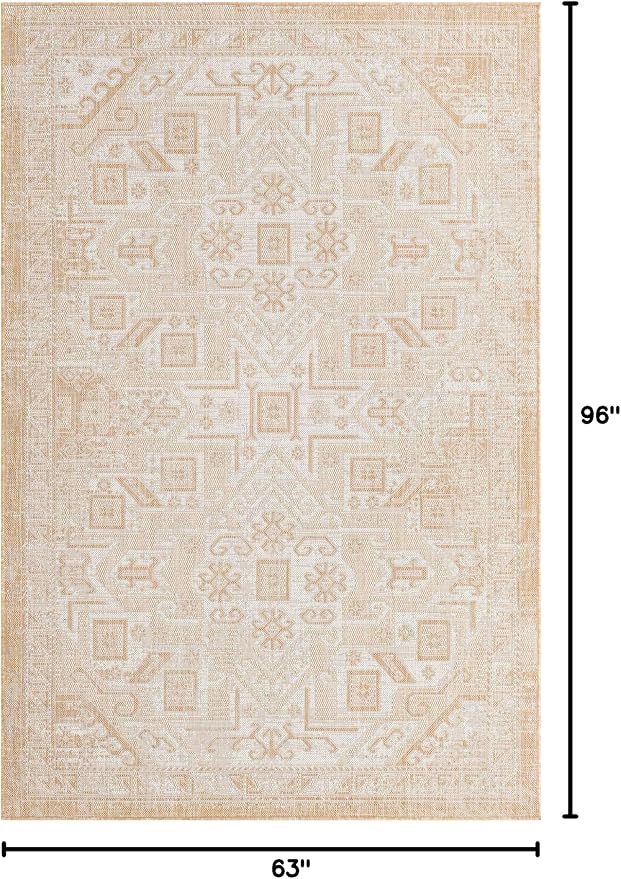 Unique Loom Outdoor Aztec Collection Area Rug - Coba (5' 3" x 8' Rectangle, Natural/ Ivory)