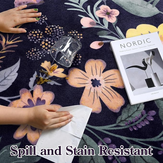 Lahome Floral Washable Entryway Rug, 2X3 Purple Kitchen Rugs Non Slip Small | Ultra-Thin Soft Door Mat Indoor Entrance Stain Resistant Boho Carpet for Bathroom Bedroom Flore (2x3ft, Purple)