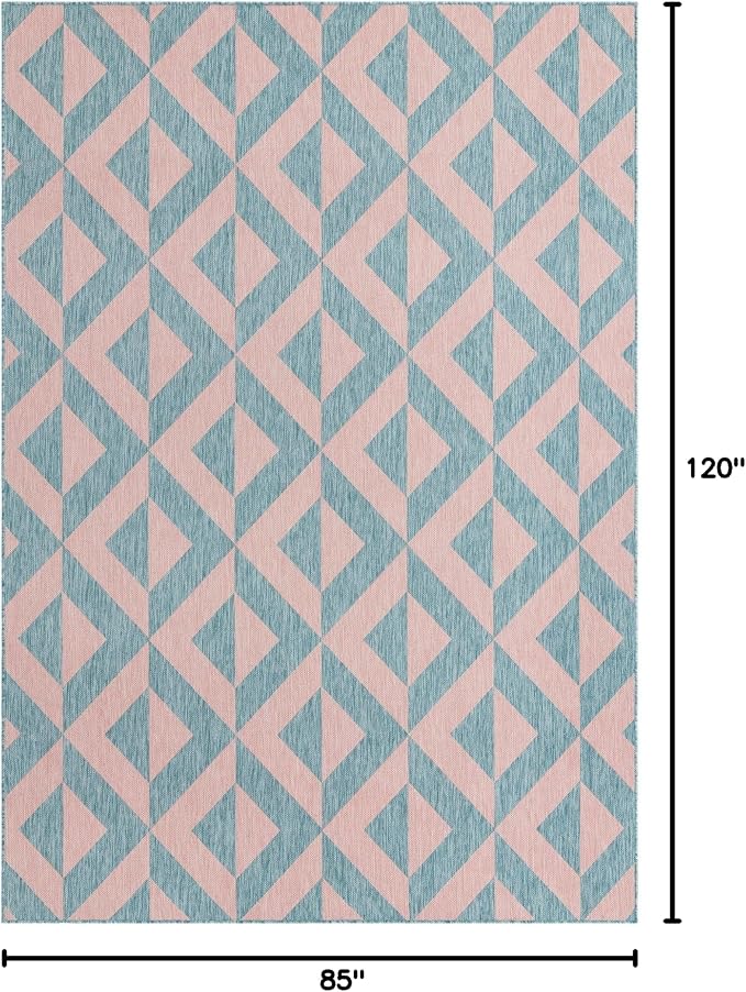 Unique Loom Jill Zarin Unique Loom Outdoor Collection Area Rug - Napa (7' 1'' x 10' Rectangle, Pink and Aqua/Light Blue)