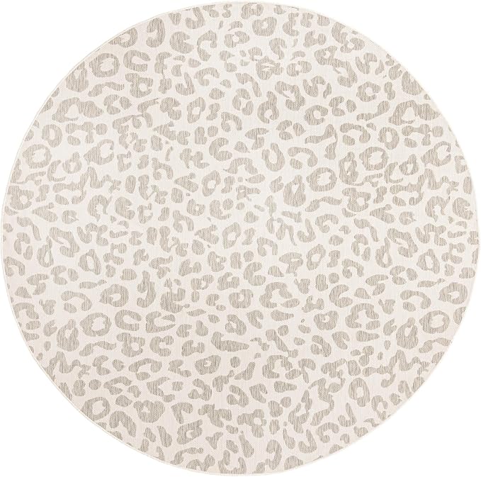 Unique Loom Outdoor Safari Collection Area Rug - Leopard (10' Round, Ivory Gray)