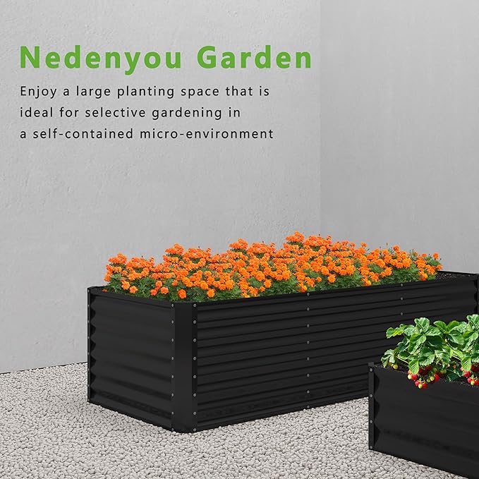 2PCS 8x4x1FT Galvanized Raised Garden Bed,Planter Raised Beds-Metal Garden Box,Large Plant for Outdoor Planting, Vegetables Bed，Flower,herb-Black 0.8mm