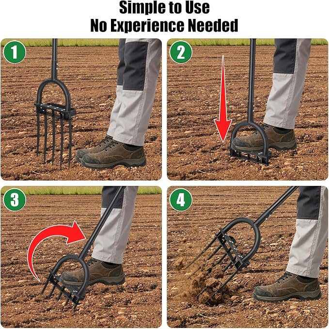 5-Tine Heavy Duty Garden Fork, 69" Metal Pitch Fork with Ergonomic D-Grip Handle for Digging, Weeding, Soil Loosening, Composting